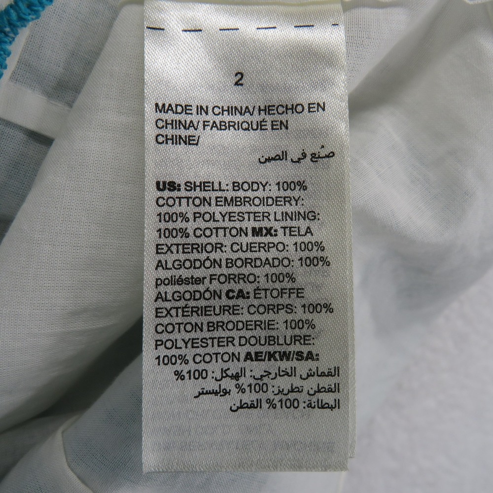 Chicos Shirt Womens Large Teal Embroidered Eyelet Boho Peasant Short Sleeve‎ - Picture 5 of 8